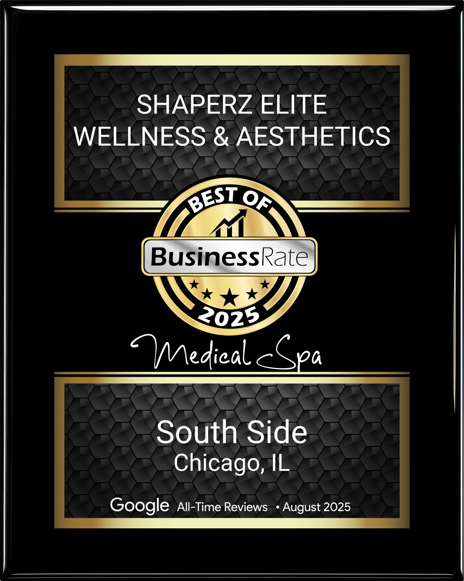 BusinessRate 2025 Best of Medical Spa award, South Side Chicago, IL